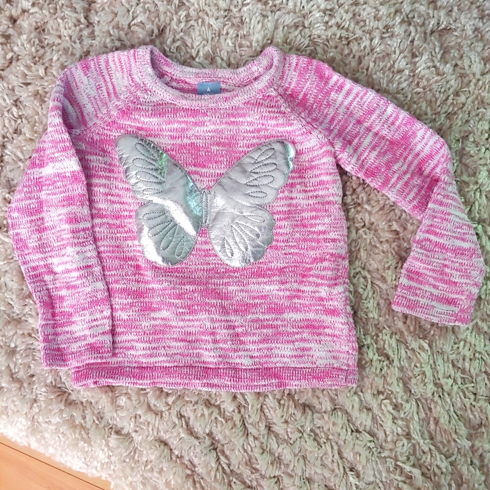 Baby Gap pink & white silver butterfly sweater size 4T